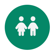 icon of two small people in white on green background