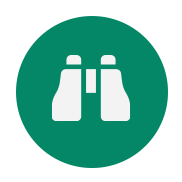 icon of white binoculars on green background