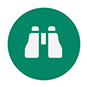 icon of white binoculars on green background