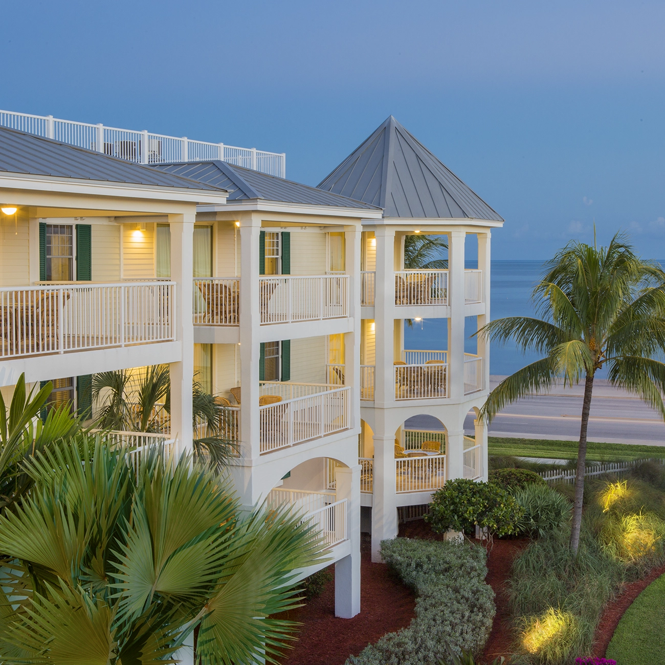 The balconies of Key West Windward Pointe resort overlook the nearby ocean